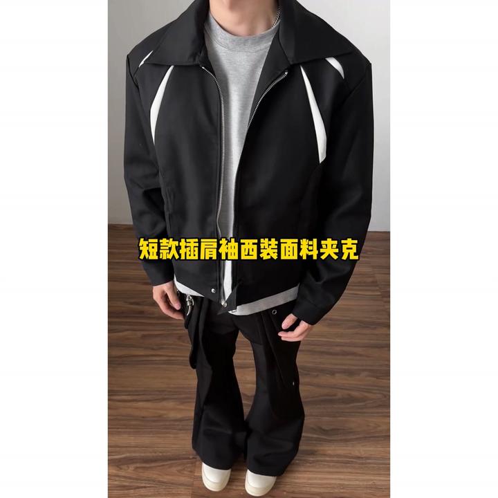 秋季美式拼接cleanfit短款外套高街ins潮复古百搭棒球服夹克1585