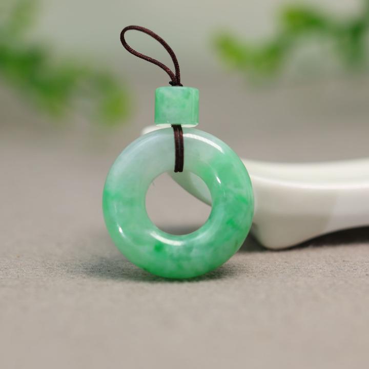 #I350冰糯种飘阳绿天然A货翡翠平安扣小环吊坠挂坠