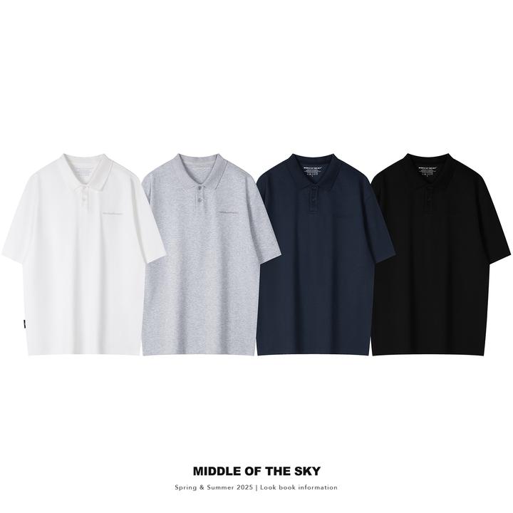 【福利款】MIDDLE OF THE SKY夏简约宽松休闲半袖纯色百搭刺绣polo