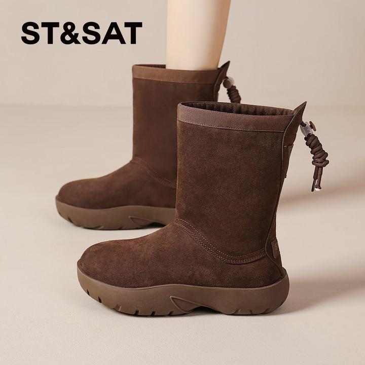 星期六加绒加厚棉靴女款2025新款冬季保暖厚底雪地靴复古短筒女靴
