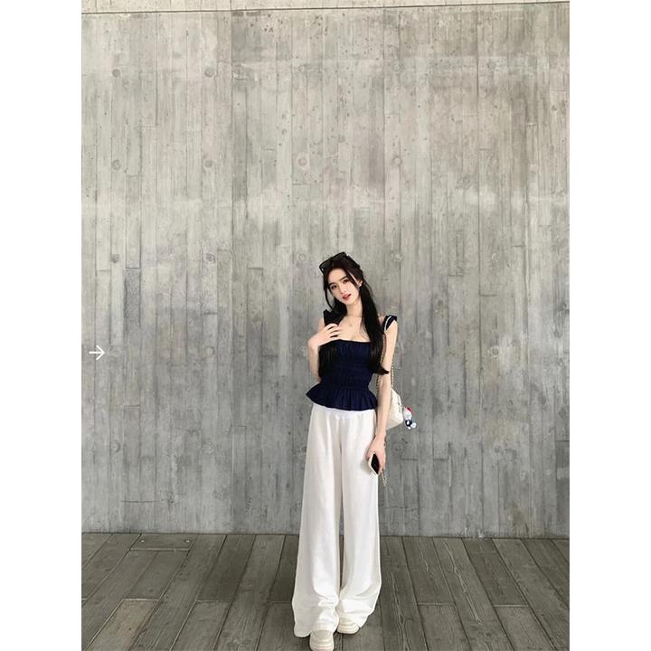2025韩系设计款显瘦修身穿搭小众无袖上衣休闲简约时尚宽松长裤女