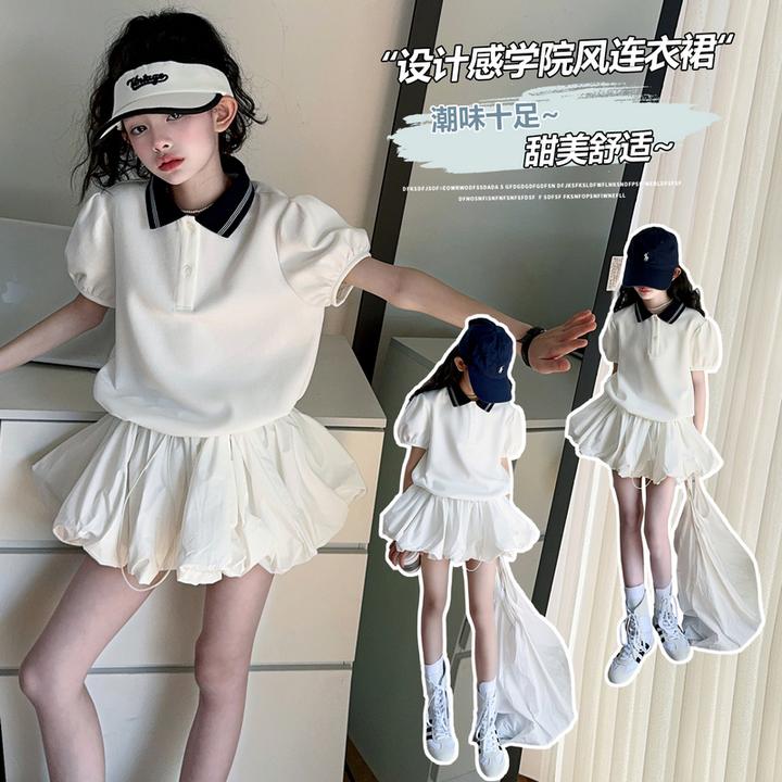 女童洋装夏季2025新款网红女孩短袖裙子儿童时髦洋派花苞蓬蓬裙