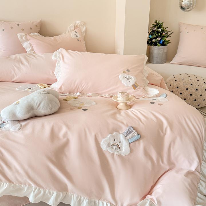 公主风四件套 2025新款加厚全棉纯棉磨毛绣花款套件童话云朵床品