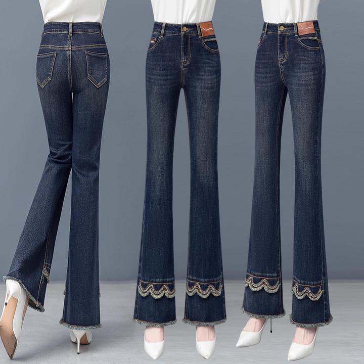毛边微喇牛仔裤女2025年春秋新款高腰显瘦春秋鱼尾裤百搭喇叭裤子