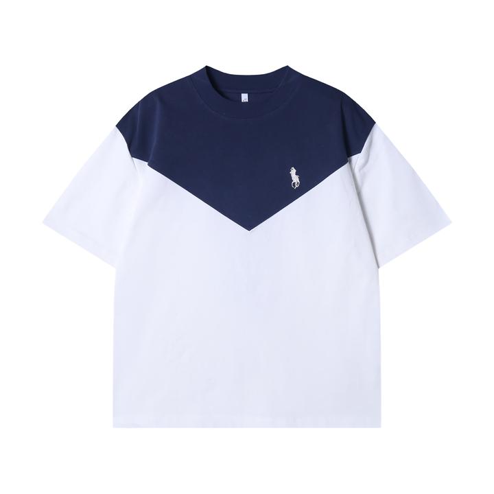 夏季高级感新款韩版撞色刺绣标圆领短袖T恤时尚休闲情侣套头上衣