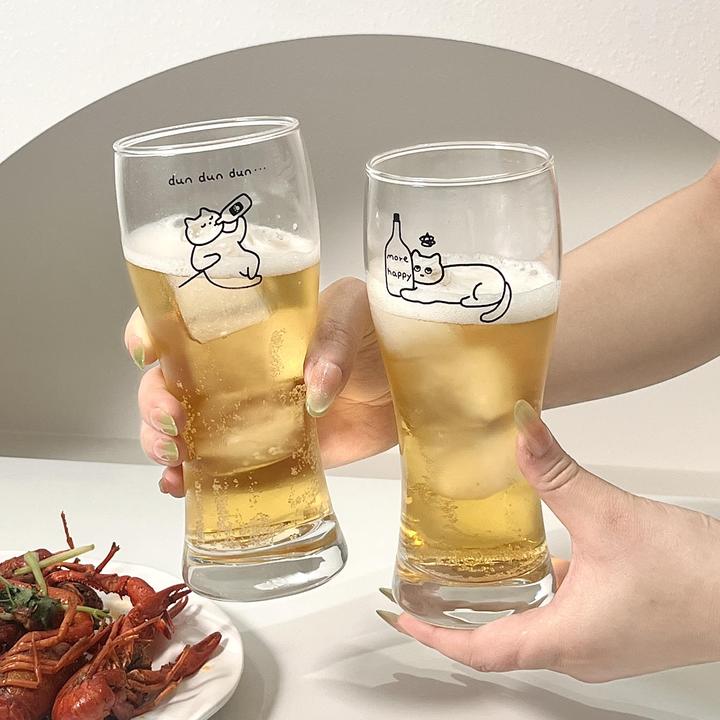 原创小猫扎啤杯玻璃杯大容量家用精酿啤酒杯果汁饮料冰咖啡杯商用