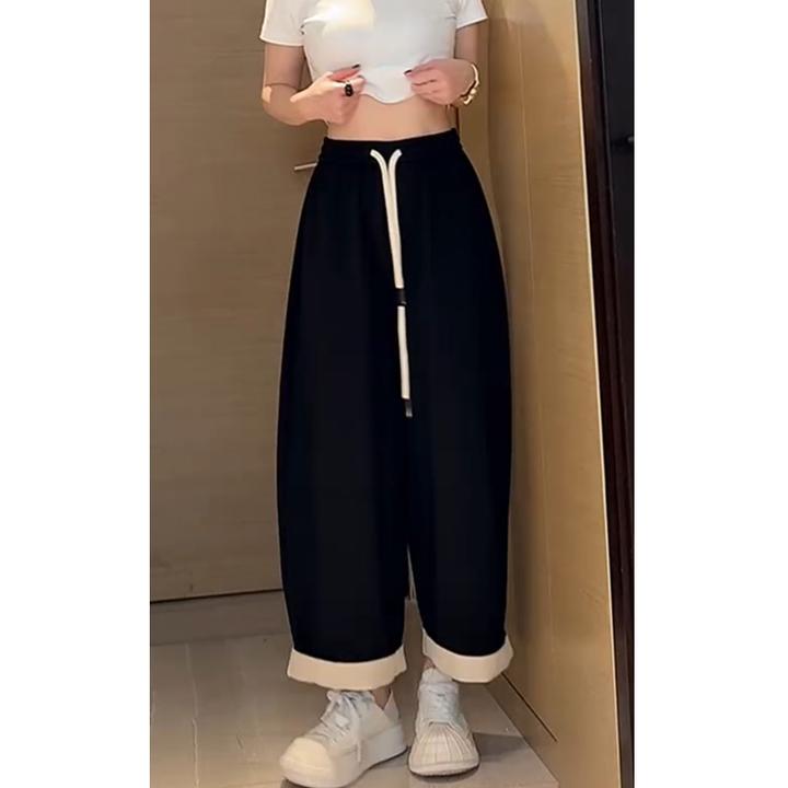 休闲裤女士2025年新款爆款裤子春季显瘦高腰抽绳宽松阔腿裤时尚