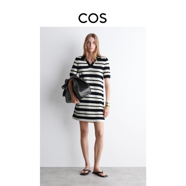 COS女装 夏日通勤POLO领条纹针织连衣裙2025夏季新品1282924001