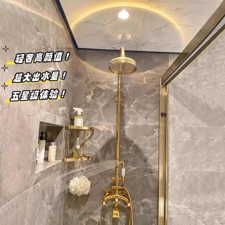 增压金色复古淋浴花洒浴室水龙头冷热家用龙头法式全铜欧式卫浴