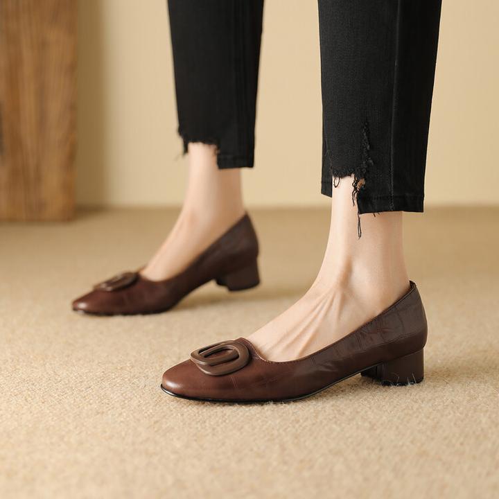 羊皮~3cm真皮春秋新款真皮舒适软底软面单鞋女低跟粗跟小皮鞋女鞋
