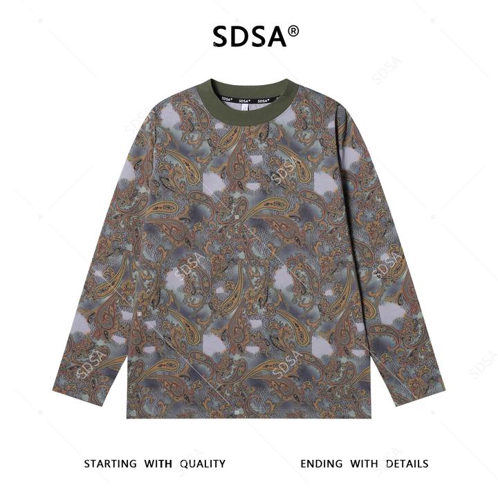 SDSA男士秋冬新款痞帅男装撞色植物花卉长袖T恤百搭时尚上衣撞色