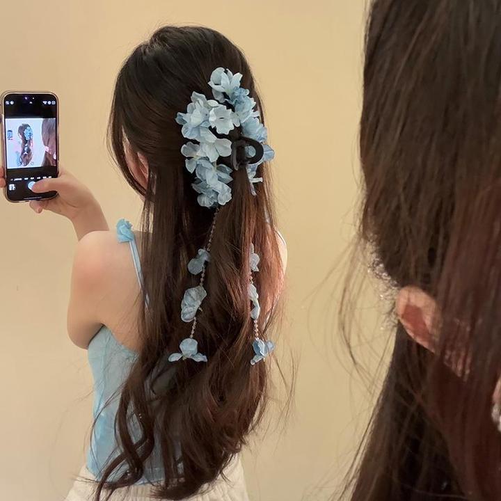 蝉鸣知夏！氛围感绣球花抓夹！设计感流苏鲨鱼夹旅行发卡花朵发夹