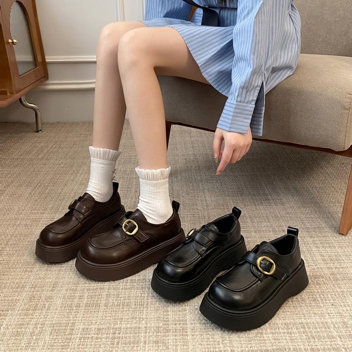 贾不假乐福鞋女2025秋季新款复古风百搭洋气通勤厚底英伦风小皮鞋