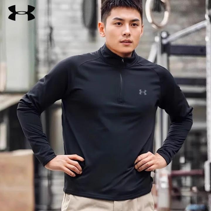 安德玛户外圆领健身衣春秋男子训练运动休闲宽松T恤速干透气长袖