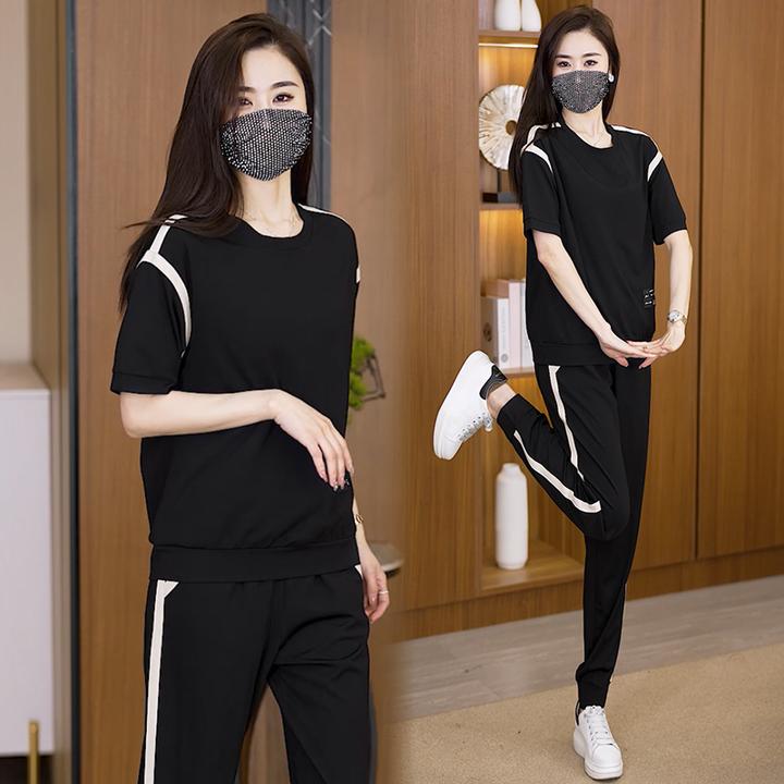 休闲气质套装女2025夏季新款时尚洋气大码运动短袖上衣裤子两件套