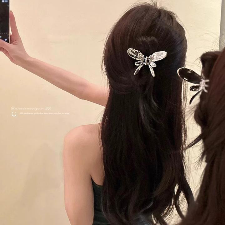 高级感金属小抓夹蝴蝶银色发夹女后脑勺头发夹子半扎发头饰鲨鱼夹