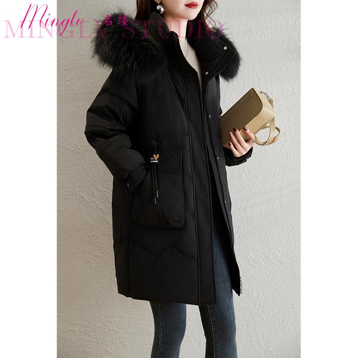 大毛领羽绒服女款2025年冬季新款中长款小个子加厚保暖高品质外套