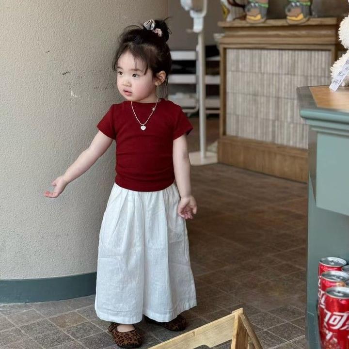 女童小女孩韩版中大童短袖套装夏装新款儿童洋气T恤白色阔腿长裤