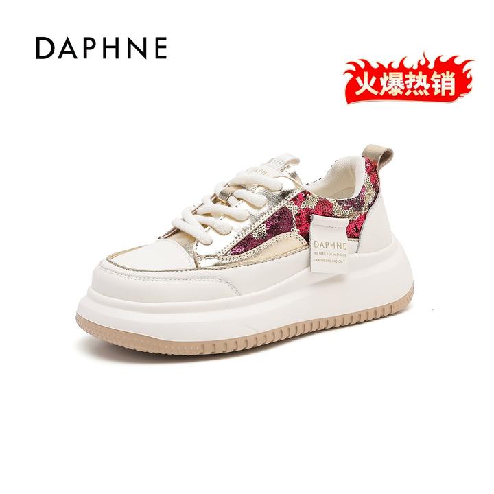 达芙妮国潮风板鞋小白鞋女2025秋季新中式风厚底亮片刺绣休闲鞋AM