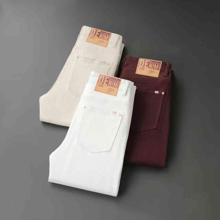 2025秋冬款轻奢高端彩色天丝时尚男士牛仔裤修身小直筒百搭简约