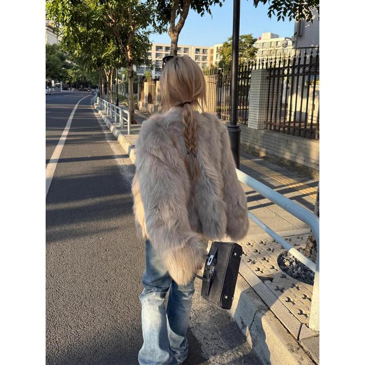 小香风外套女冬短款高级时尚加厚渐染v领气质毛茸茸上衣时尚洋气
