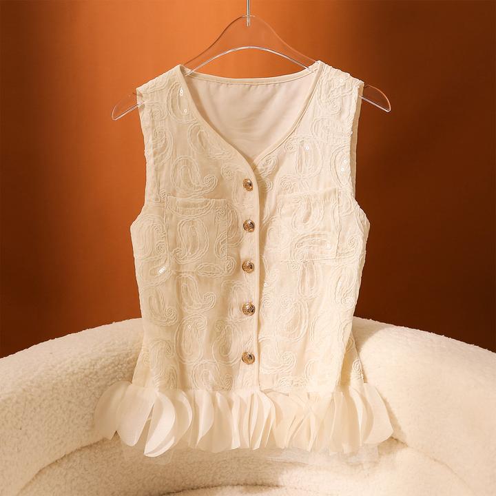 钩花亮片立体花瓣吊带背心女外穿修身显瘦名媛独特超好看无袖上衣