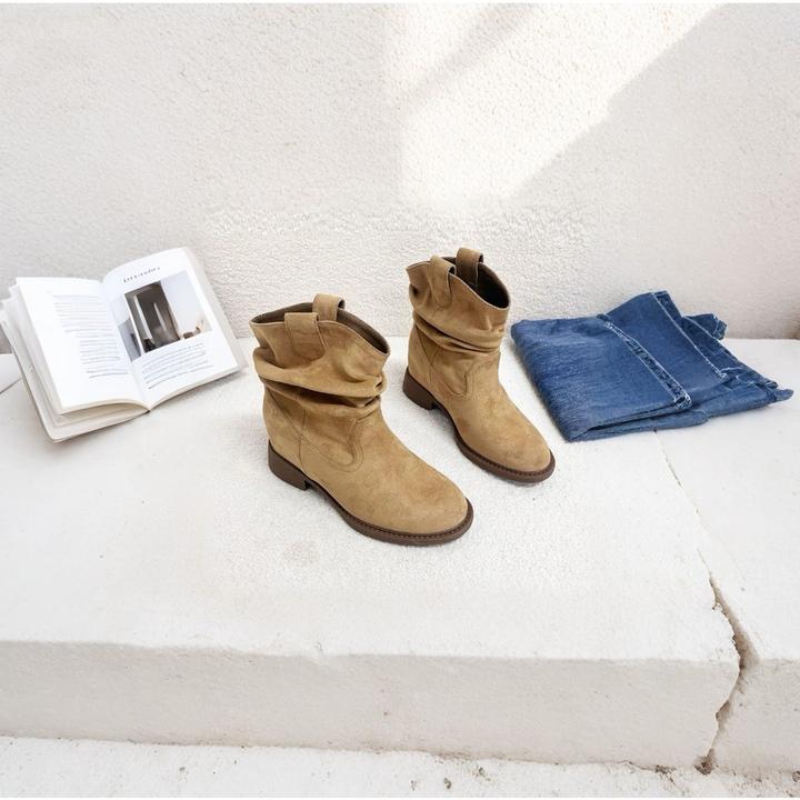 【隐形增高8cm】美拉德马丁靴女秋款中筒显瘦堆堆褶皱复古低筒女靴