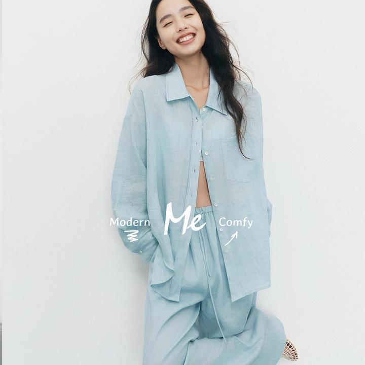 ME【100%亚麻女绅士套装】垂感透气防晒遮肉时尚百搭套装MESS3050