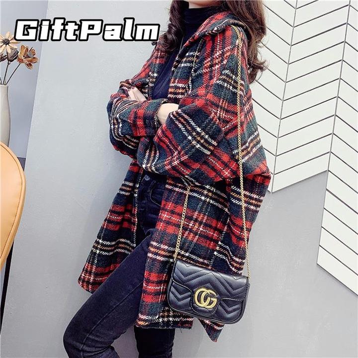 GiftPalm高级感格子衬衫女秋季设计感小众中长款上衣加厚磨毛衬衣