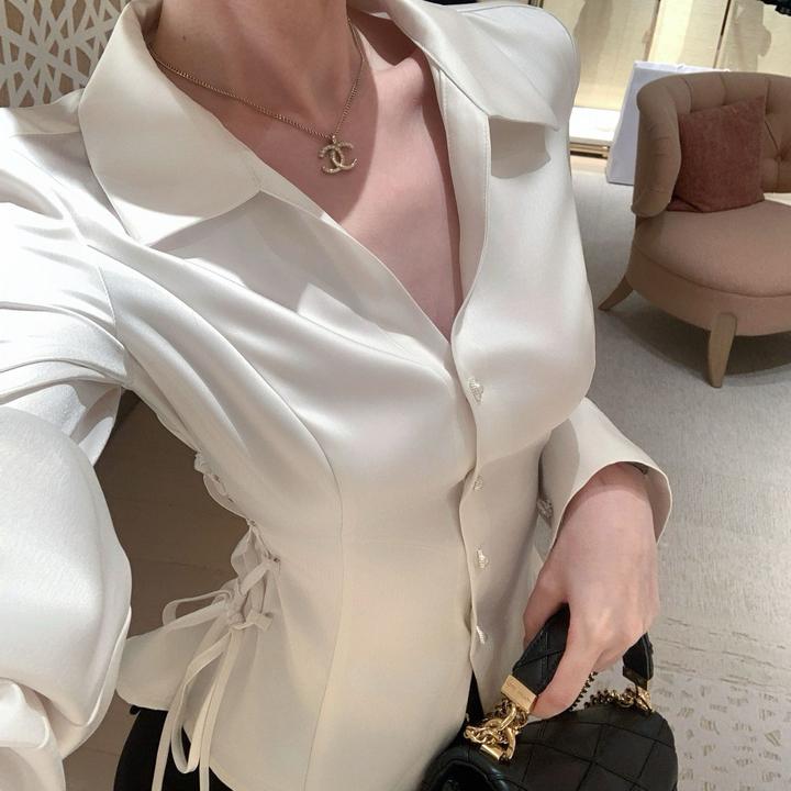 【雅乔定制】诺曼精英 抽绳收腰高级亚光缎面长袖衬衫DYLL-25066802