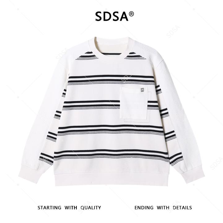 SDSA男士秋冬新款轻奢痞帅男装撞色条纹拼接口袋圆领针织卫衣潮牌