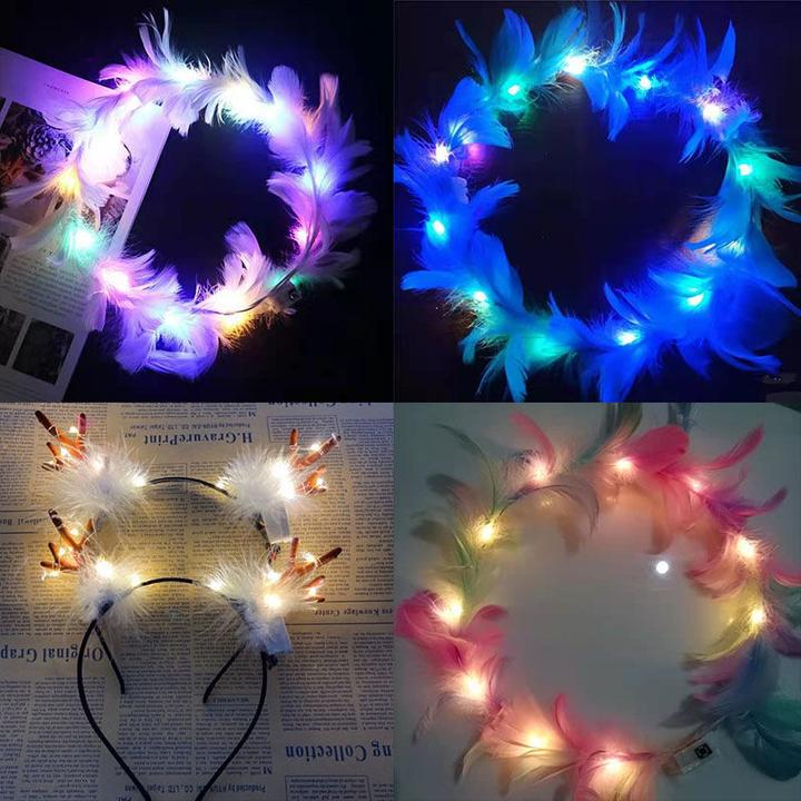 浪漫国潮夹子洋气发卡发光羽毛花环地推活动小礼品头饰发夹闪光