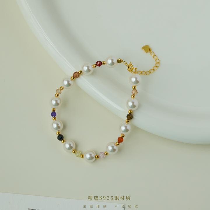 丽沁 925银手链 多巴胺彩色手链满天星时尚百搭高级感轻奢手饰