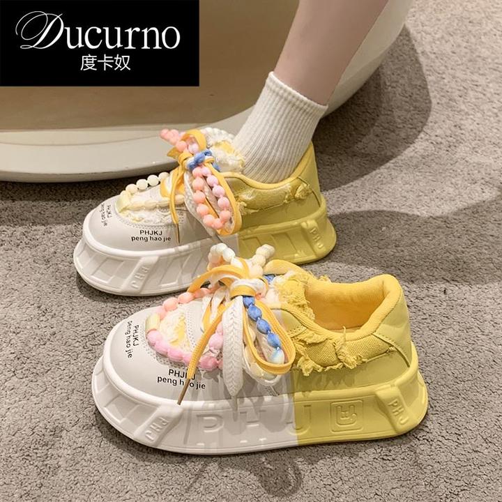 DUCURNO 板鞋女2025年新款秋冬时尚厚底小众设计感超火面包休闲鞋