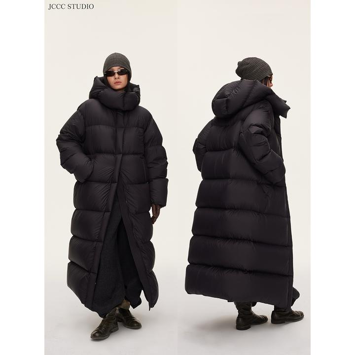 JCCC影子【黑标/极夜黑】黑色经典90鹅绒连帽长款羽绒外套JE5PYR11