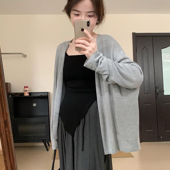 夏季女装时尚韩系高级感上衣防晒灰色开衫冰丝针织衫薄款披肩外搭
