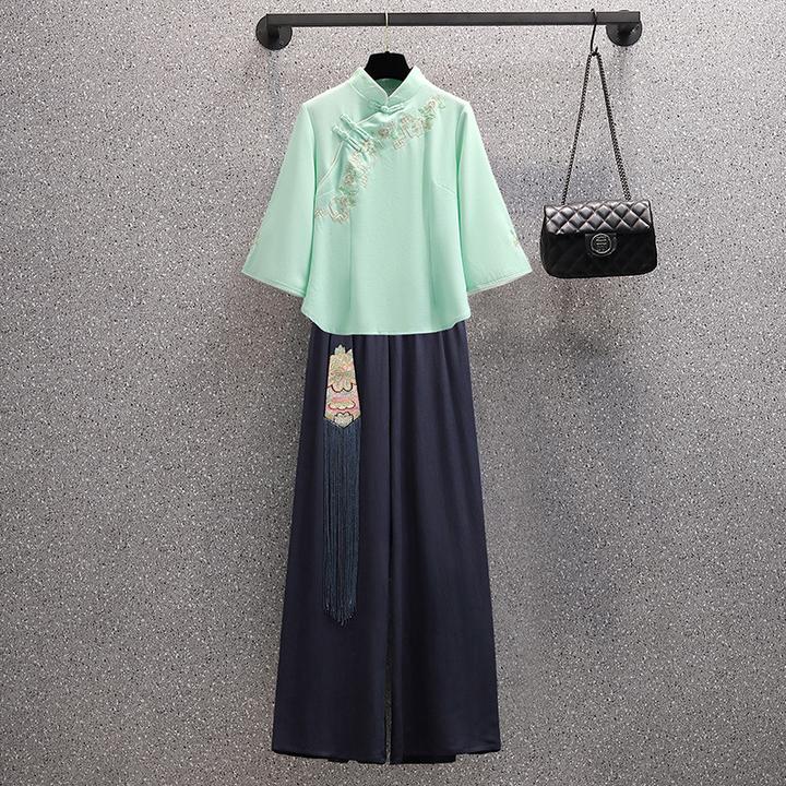 中式足浴酒店养生会所按摩技师服中医头疗工作服女旗袍汉服套装裤