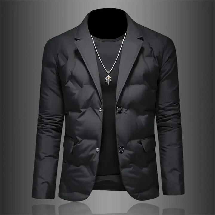 高档商务休闲西装领绒棉服男修身韩版帅气轻薄保暖白鸭绒外套冬季