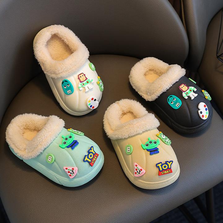 冬季儿童棉拖鞋男童女童可爱保暖冬季可拆卸小熊卡通外穿地板拖