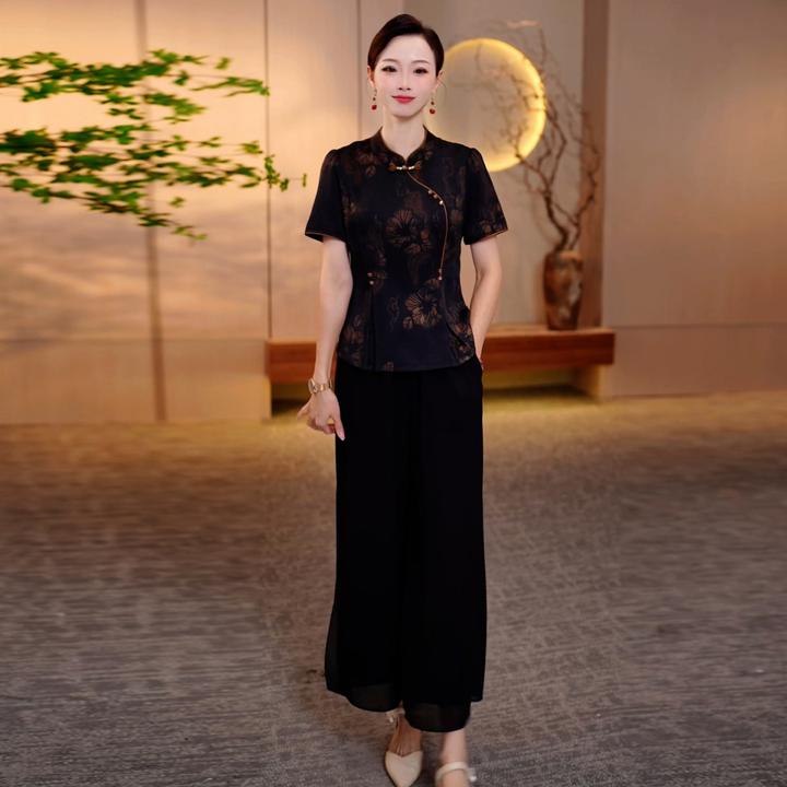 新中式贵夫人套装女夏季新款中年妈妈装端庄大气阔腿裤两件套气质