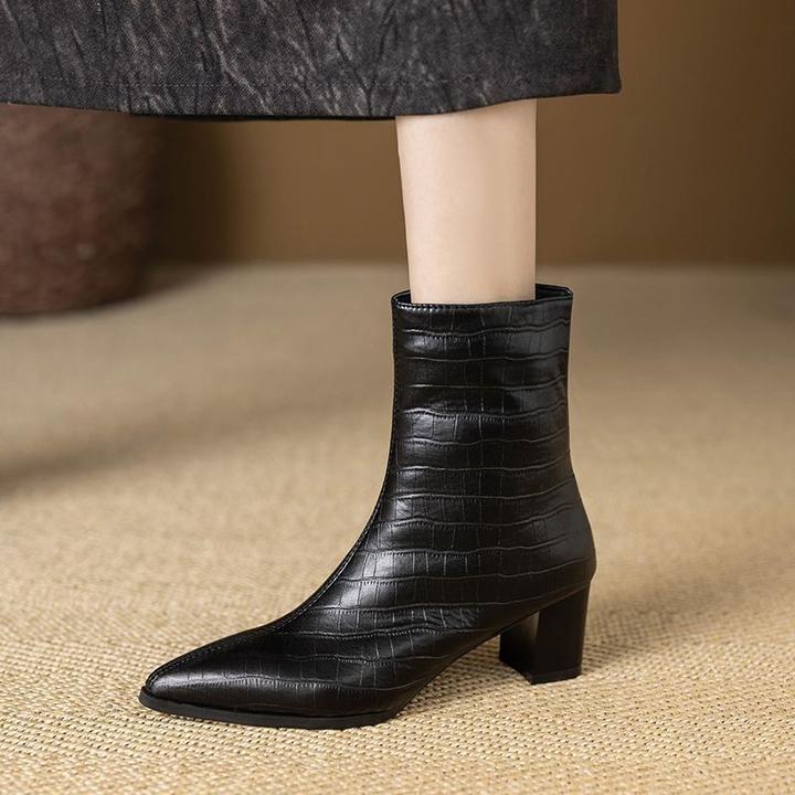 欧美高跟马丁靴粗跟瘦瘦靴新款秋冬复古百搭短靴尖头切尔西小踝靴