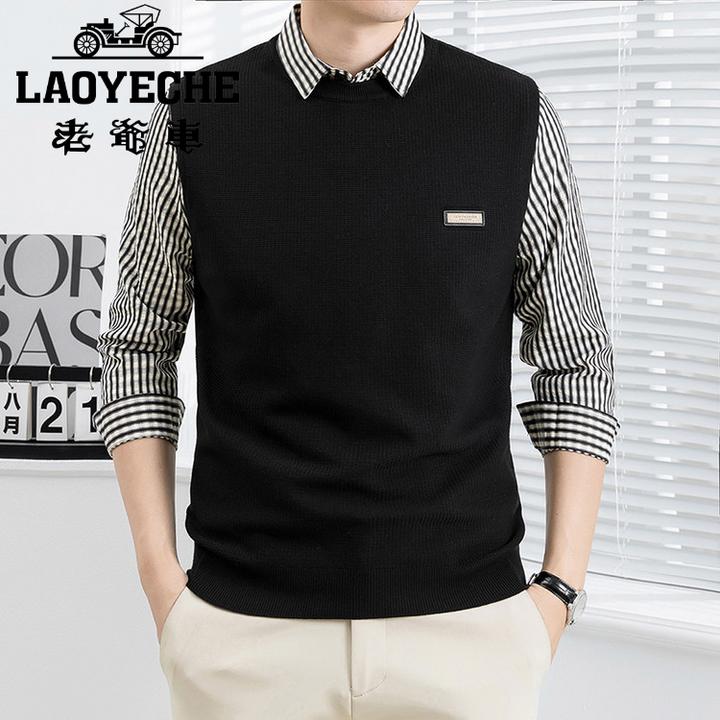 百搭针织衫上衣假两件毛衣男装2025年休闲潮流流光风商务秋冬