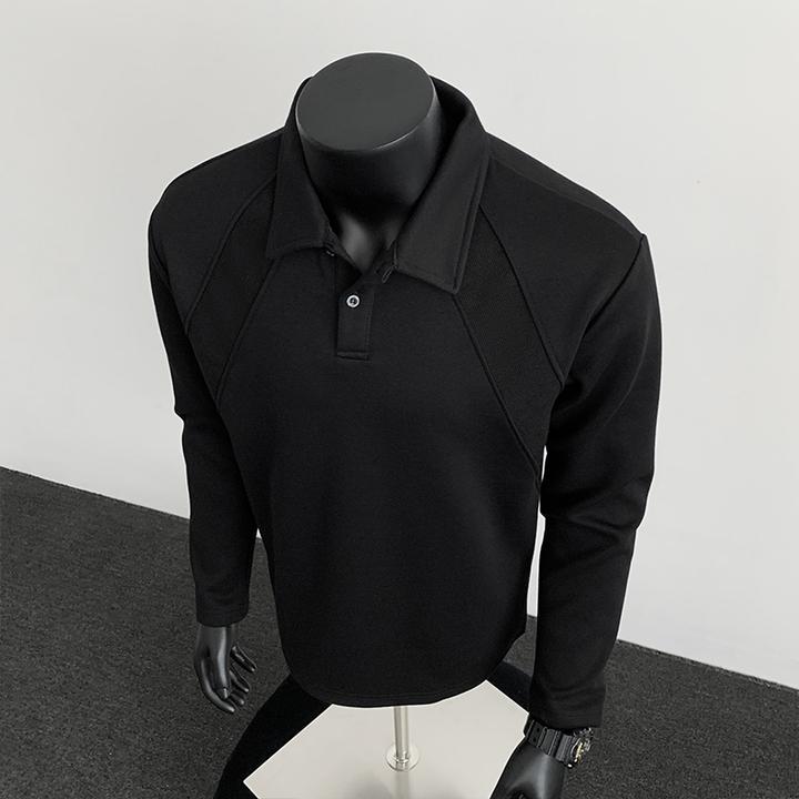 曼巴棉美式休闲正肩polo衫卫衣男女同款秋季拼接翻领长袖t恤上衣