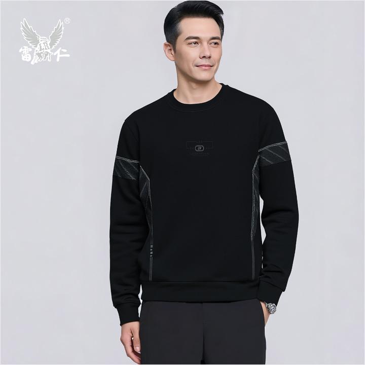 雷仁2025秋冬精品男士简约印花长袖T恤百搭套头圆领卫衣男LR82615