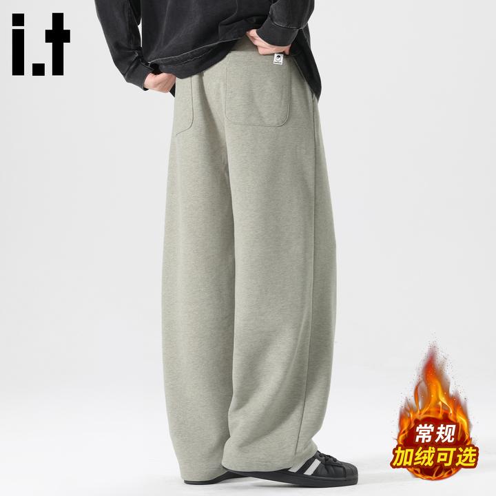 i.t:CHOCOOLATE加绒弯刀休闲裤男士秋冬款高级感宽松保暖运动卫裤