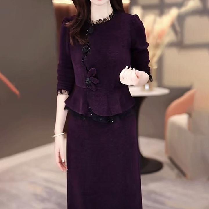 高档贵妃绒秋冬连衣裙时尚2025新款显瘦洋气加厚减龄妈妈遮肉裙子