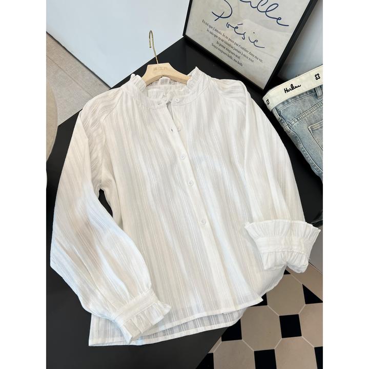 法式设计感木耳领长袖衬衫女款叠穿韩系宽松型早春单件成