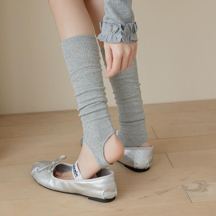 芭蕾风踩脚袜套夏季薄款小腿袜女纯色显瘦美腿长筒袜双针堆堆袜子