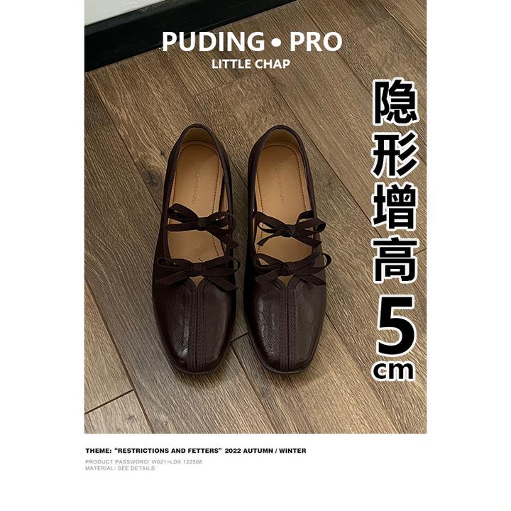 牛皮版~内增高法式复古方头玛丽珍鞋女2025新款小个子浅口单鞋女