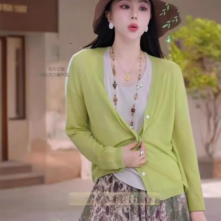 夏日多巴胺小清新绿色防晒针织开衫女夏季外搭小披肩宽松上衣薄款